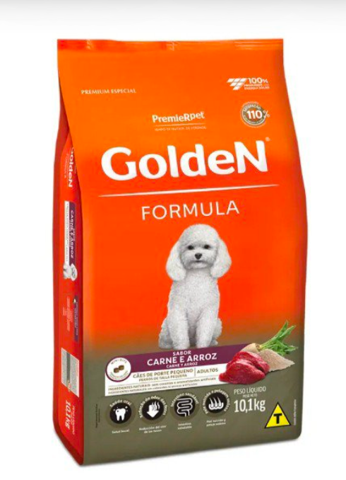 GOLDEN FÓRMULA CÃES ADULTOS PORTE PEQUENO CARNE E ARROZ 10,1 KG – PREMIER
