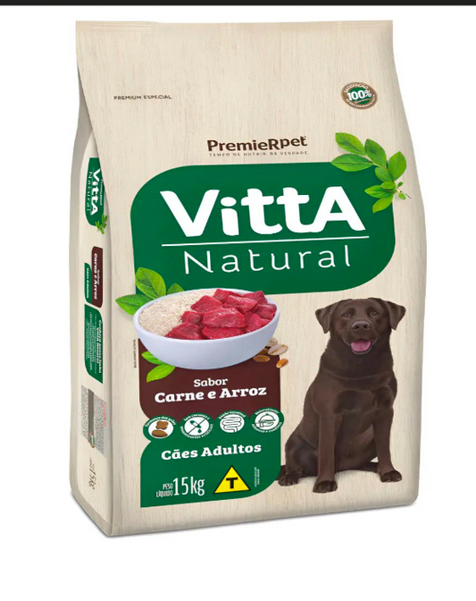 VITTA NATURAL CÃES ADULTOS CARNE E ARROZ 15 KG